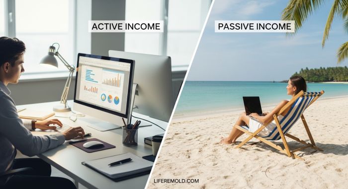 Comparison between active income from work and passive income opportunities