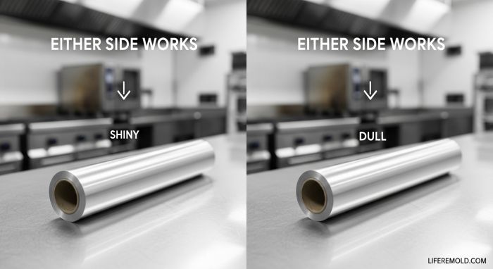 Correct way to use aluminum foil showing both shiny and dull sides