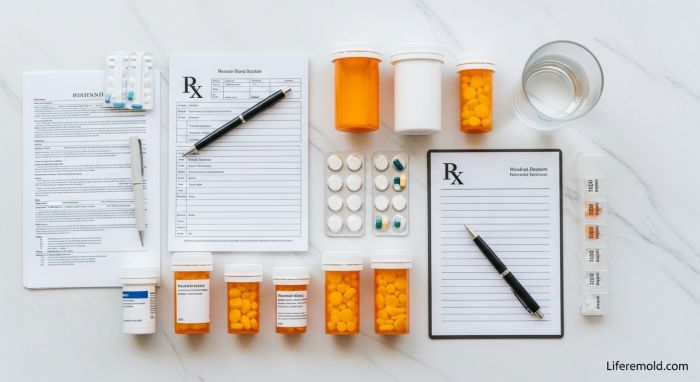 Organized display of prescription anxiety medications with medical documentation and treatment plan