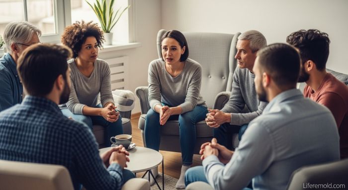 Diverse support group meeting providing community and understanding for anxiety disorder recovery