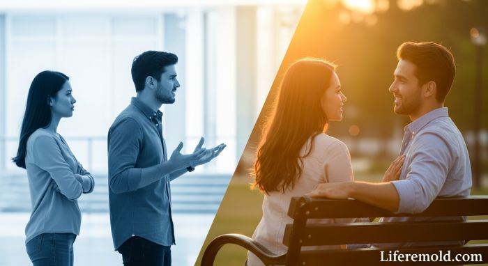 Comparison showing relationship before and after letting go of winning arguments
