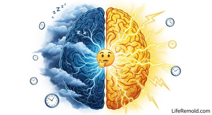 Brain showing confusion between sleep and wake states caused by hitting snooze button