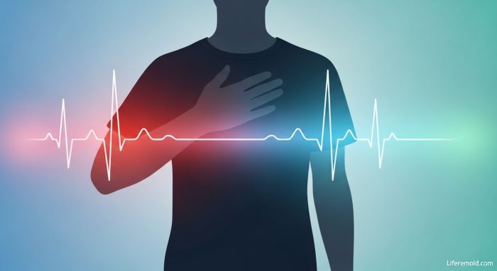 Person using breathing exercises to manage panic attack with visualization of calming heart rate