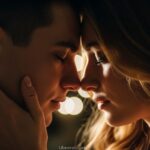 Romantic couple with foreheads touching sharing deep emotional connection