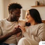 Happy couple holding hands showing emotional intimacy and closeness in relationship