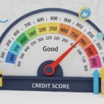 Credit score meter showing good to excellent range with financial improvement elements