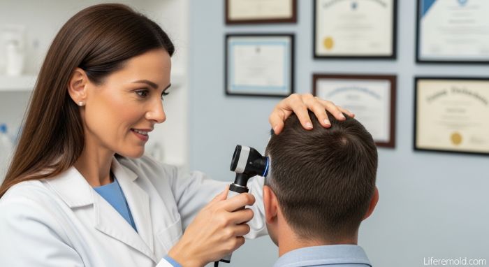Professional hair treatment for hair loss consultation with dermatologist specialist