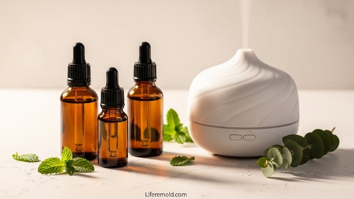 Essential oils and diffuser for aromatherapy cold treatment