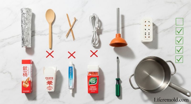 Common everyday household items and objects people use incorrectly on white background
