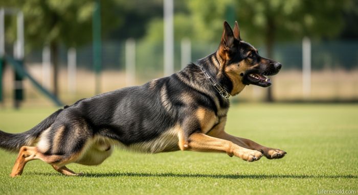 German Shepherd dog breed showing protective and loyal behavior in outdoor setting