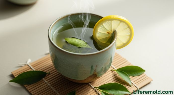 Cooled green tea with lemon for nighttime antioxidant boost