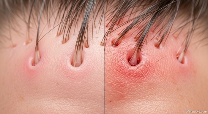 Scalp health comparison showing hair loss due to poor scalp hygiene and inflammation