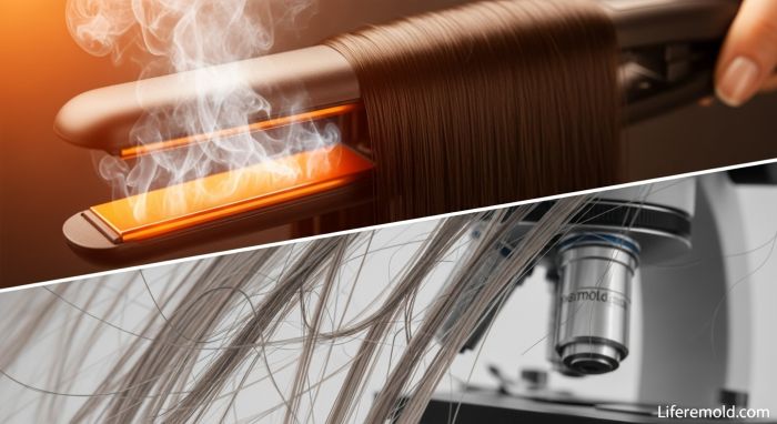 Hair treatment for hair loss showing heat damage from styling tools and flat irons