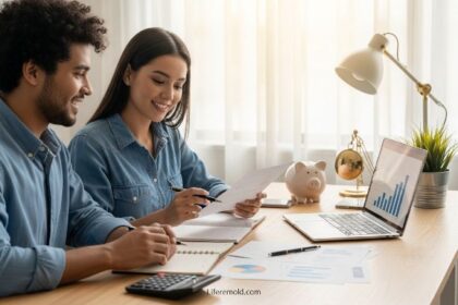 Couple planning finances together to save money smartly and build real wealth over time