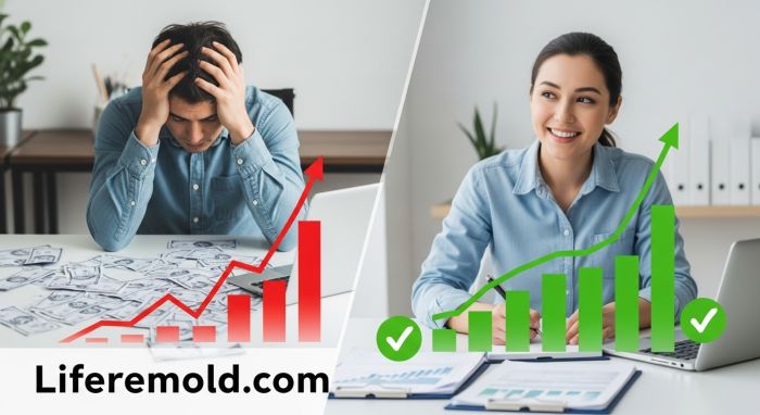 Comparison showing stress of poor credit versus peace of mind from good credit management