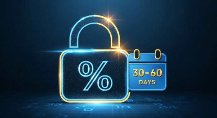 Rate lock concept showing secured interest rate with time period