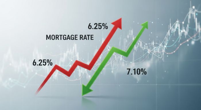 Mortgage rate trend arrows showing 2025 market predictions