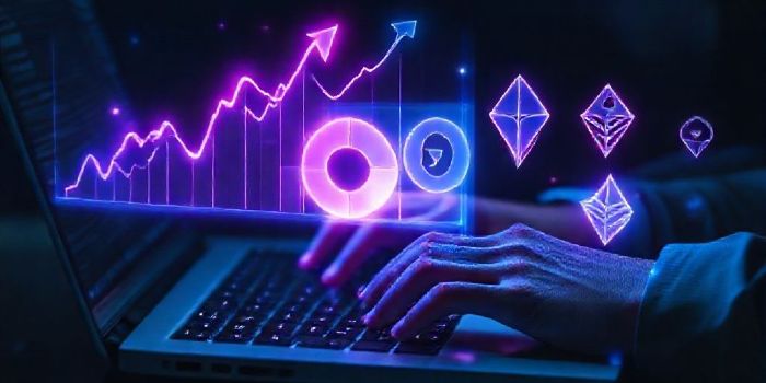 A conceptual image of filing taxes for investments and cryptocurrency using online tax software.