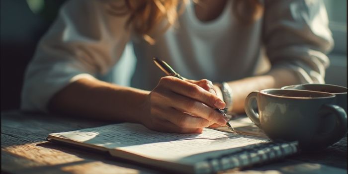 Woman journaling in the morning to create a proactive mindset and reduce anxiety.