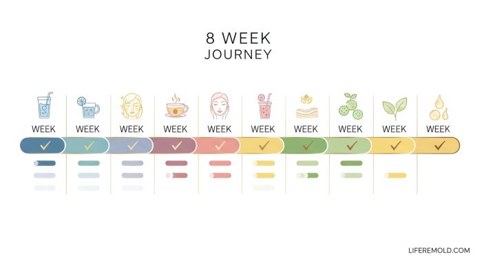 8-week timeline showing progressive skin improvement results