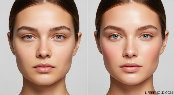 Before and after comparison showing glowing skin transformation