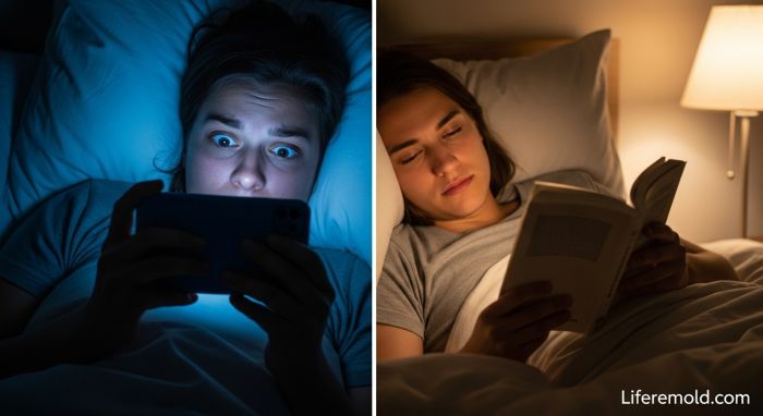 Comparison of bad sleep habits using phone versus good habits reading book before bed