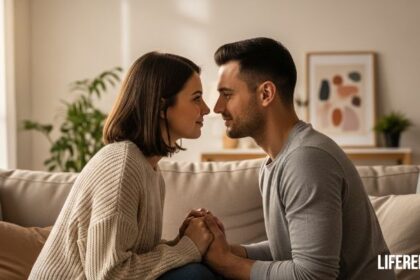 Couple having peaceful conversation showing healthy communication without arguing