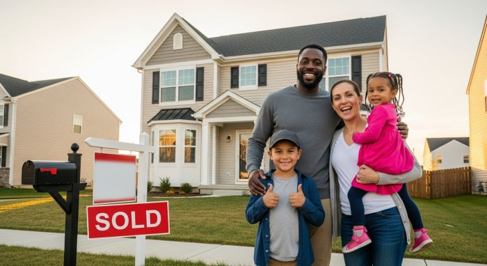 Happy family celebrating successful home purchase and mortgage approval