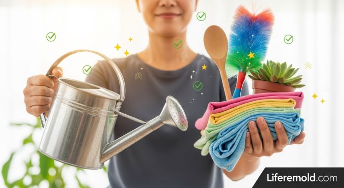 Confident person using household items properly after learning correct methods