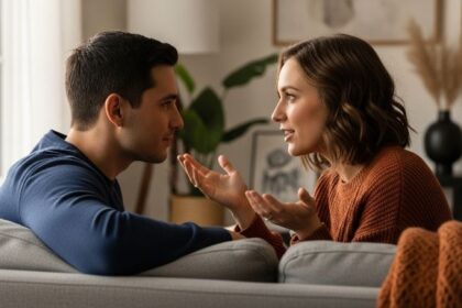 Couple having deep conversation showing attentive listening in relationship