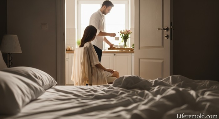 Man preparing breakfast after intimate night showing relationship care extends beyond physical moments