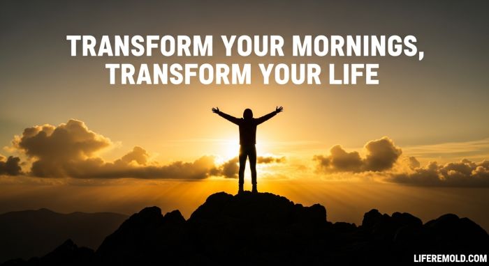 Person celebrating at sunrise symbolizing life transformation through morning routine success