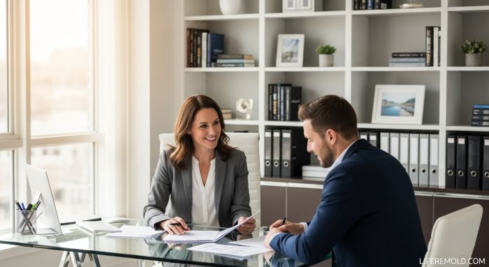 Financial advisor meeting with client to discuss investment strategies and fees