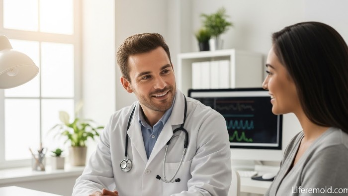 Doctor consulting with patient about cold symptoms