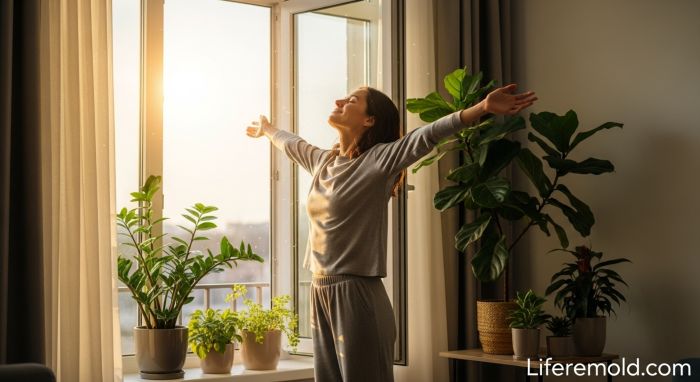 Person getting morning light exposure to boost energy and regulate circadian rhythm