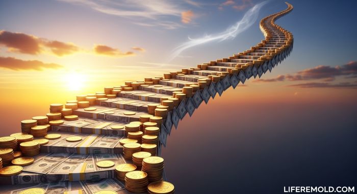 Path to financial freedom and wealth building success visualization