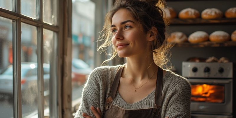 A confident small business owner looking towards the future, considering the best small business loan options for her company's growth in 2025.