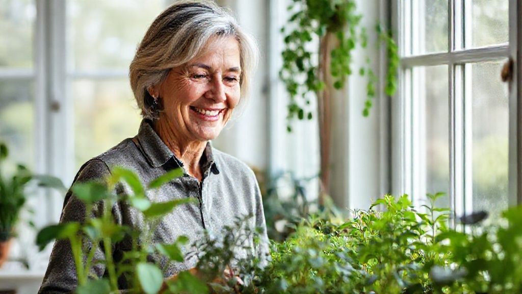A woman happily engaged in her personal hobby of gardening, showing the importance of individuality in a relationship.