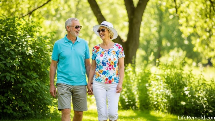 Healthy senior couple enjoying outdoor activities with clear vision after cataract surgery
