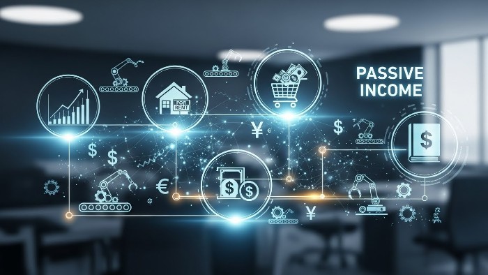 Passive income ideas that require no work after initial setup showing automation workflows