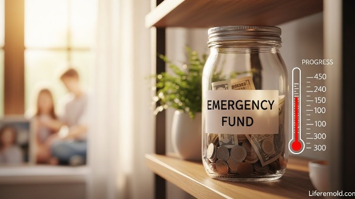 Emergency fund savings jar with cash representing financial security and peace of mind