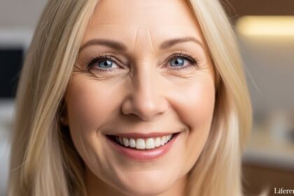 Woman with clear vision after successful cataract surgery smiling confidently