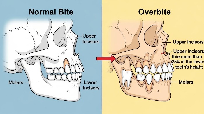 Can Invisalign fix overbite diagram showing normal and deep bite comparison