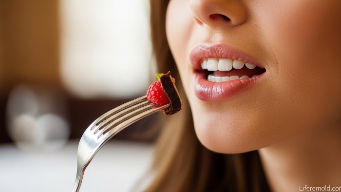 Woman resisting food temptation showing appetite suppression from semaglutide