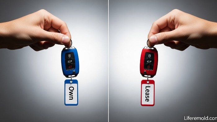 Comparison of car keys representing leasing versus financing options.