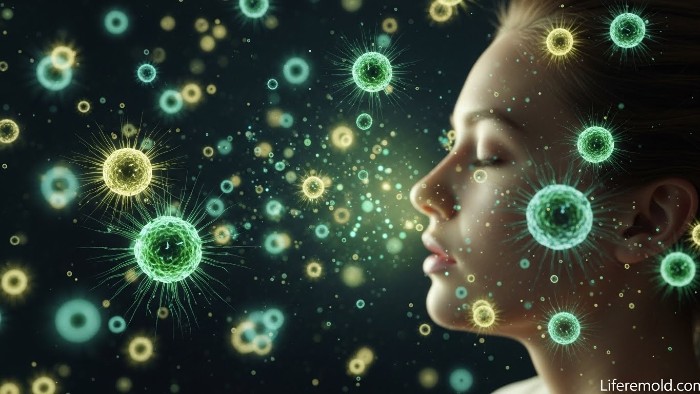 Visualization of mold spores and MVOCs released into home air