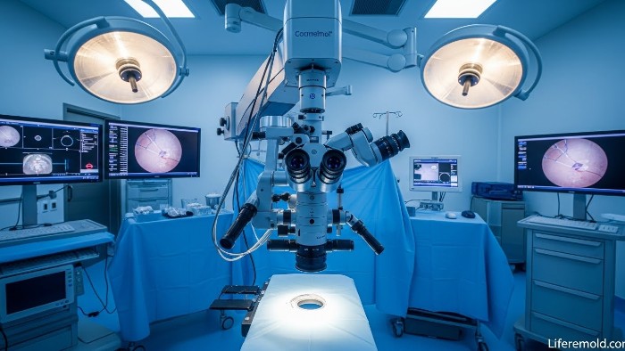 State-of-the-art cataract surgery equipment in sterile operating room