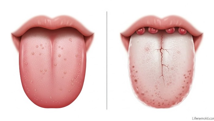 Comparison of healthy tongue and tongue with concerning black spots