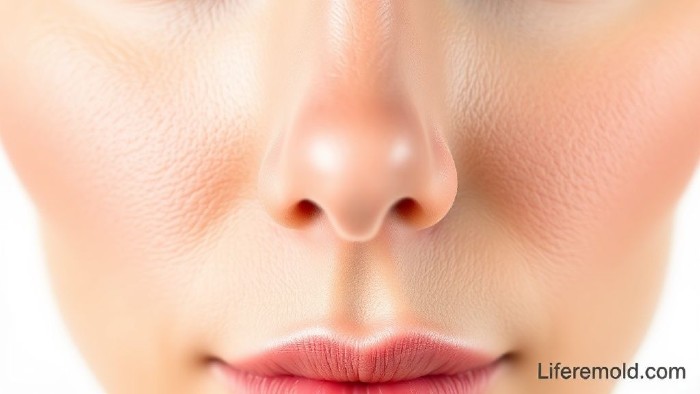 Close-up rhinoplasty results showing nose symmetry and refinement
