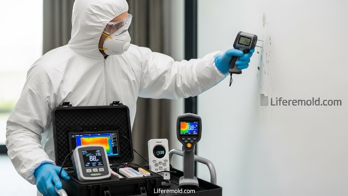 Certified mold inspector testing home for mold contamination